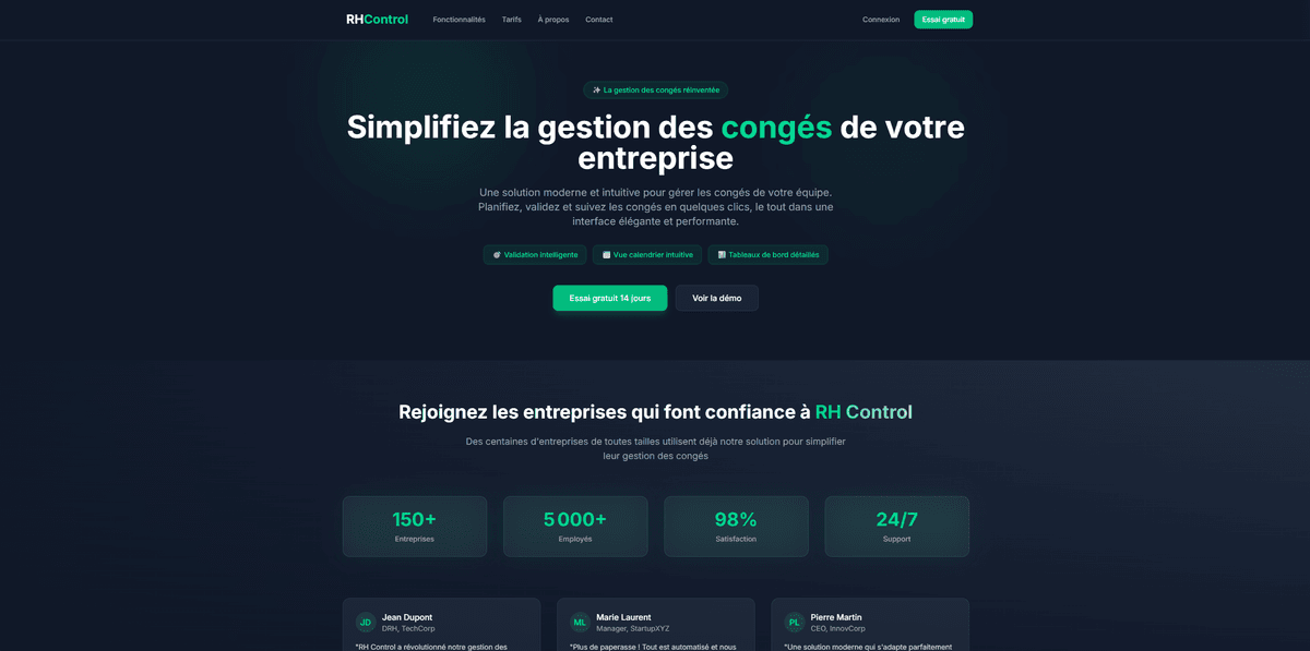 RH Control — Application SaaS de gestion des congés développée par Ol'Apps, studio web à Nîmes
